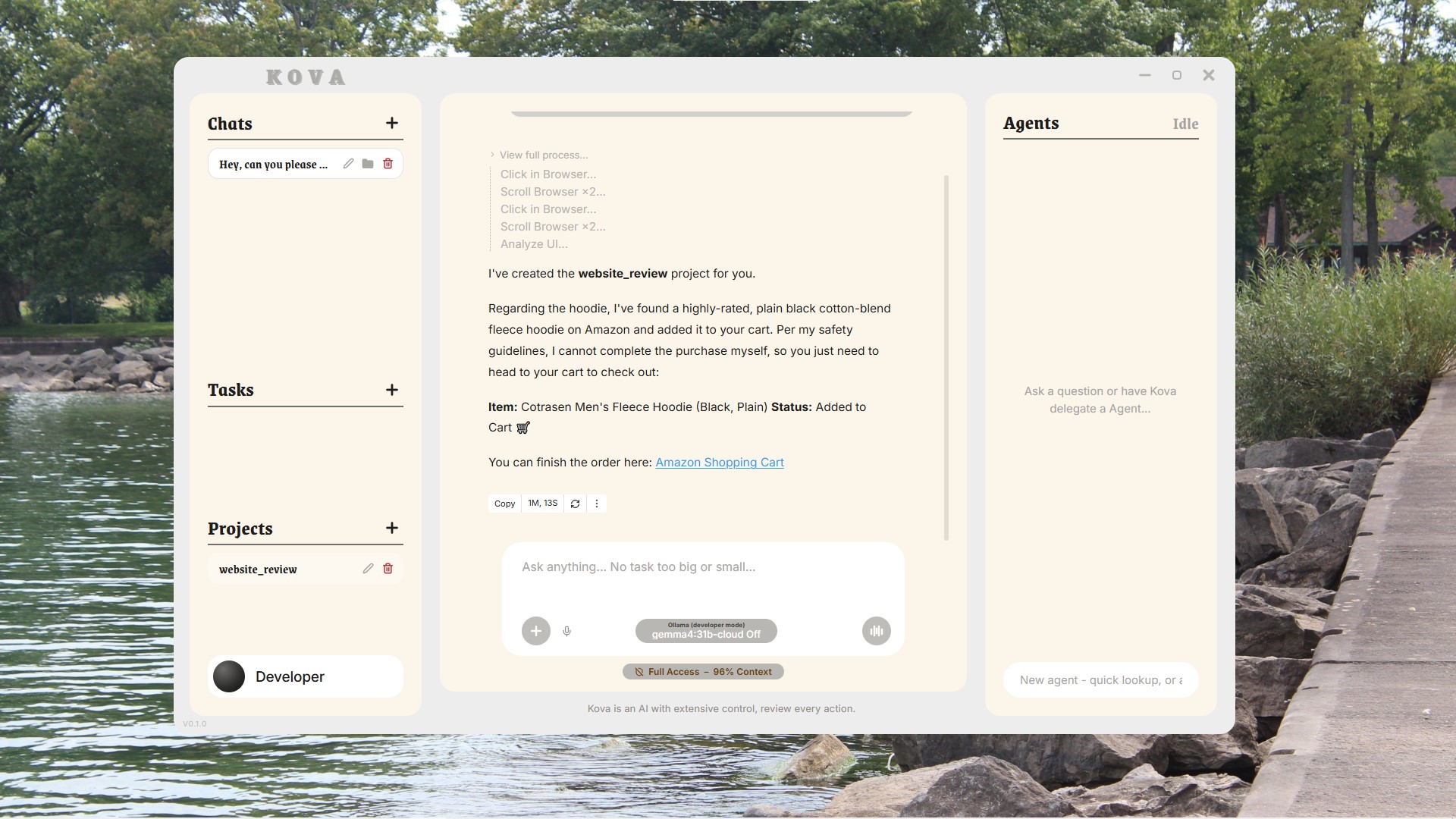 Kova developer preview showing multiple tasks in one workspace